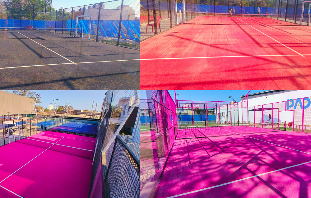Canchas de pádel en Zacatecas de noche — cristales templados con reflejos de iluminación LED